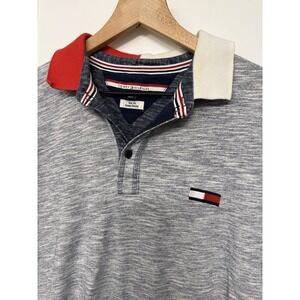 Tommy Hilfiger Dual Color Collar Polo Large Red White Blue Flag Logo